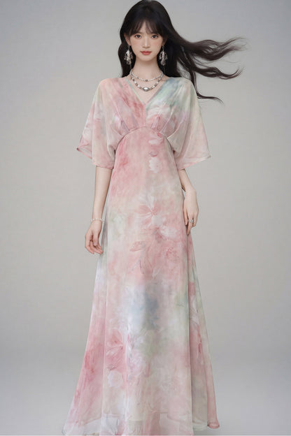 Pink Lotus Gradient Floral Dress