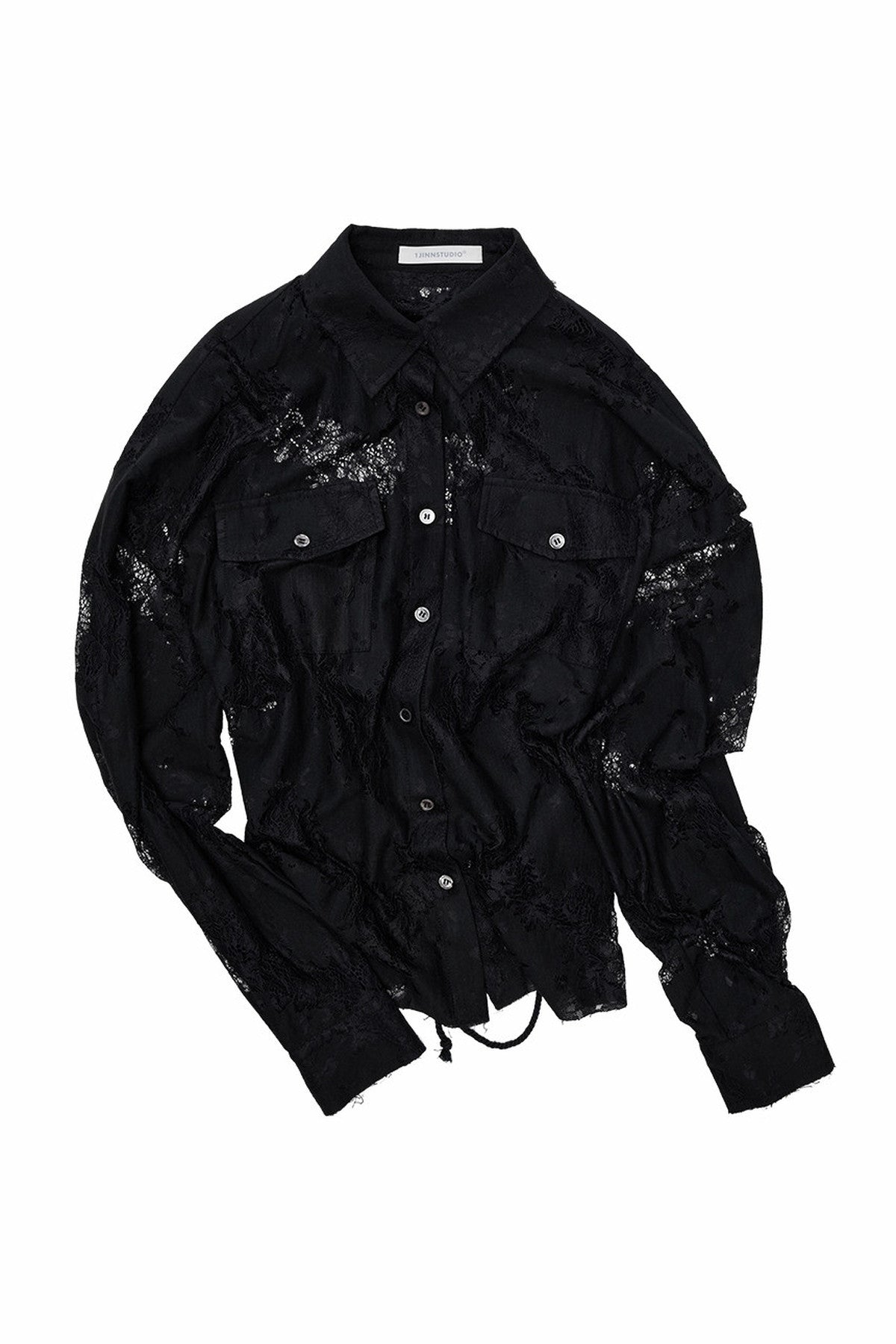 Lace Jacquard Tie Waist Shirt