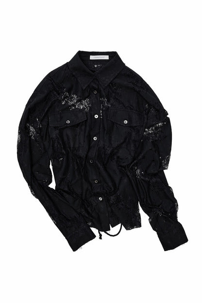 Lace Jacquard Tie Waist Shirt