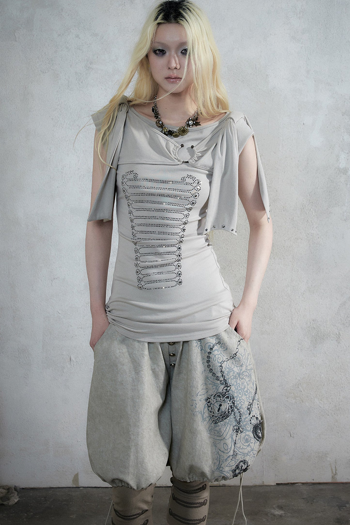 Rhinestone Corset Short-Sleeve Knit Dress