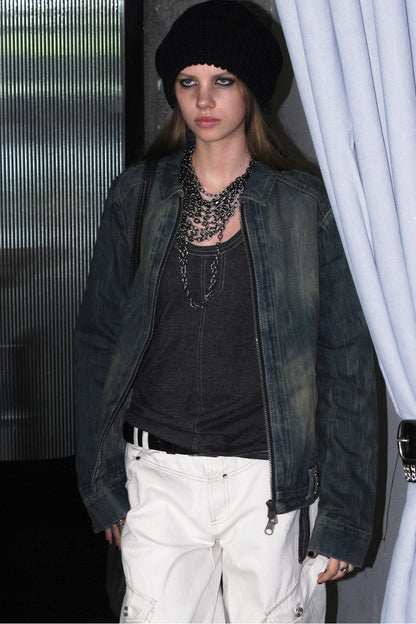 Distressed Zipper Segmented Jacket