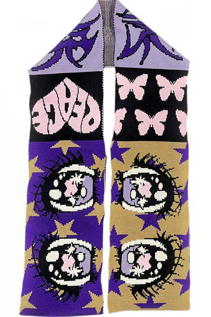 Comic Eye Knitted Long Scarf Set-Up