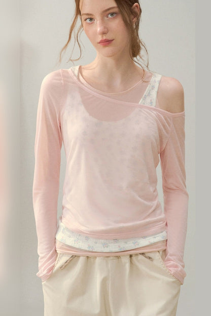 Cooling Layered-Look Long-Sleeve Blouse Set