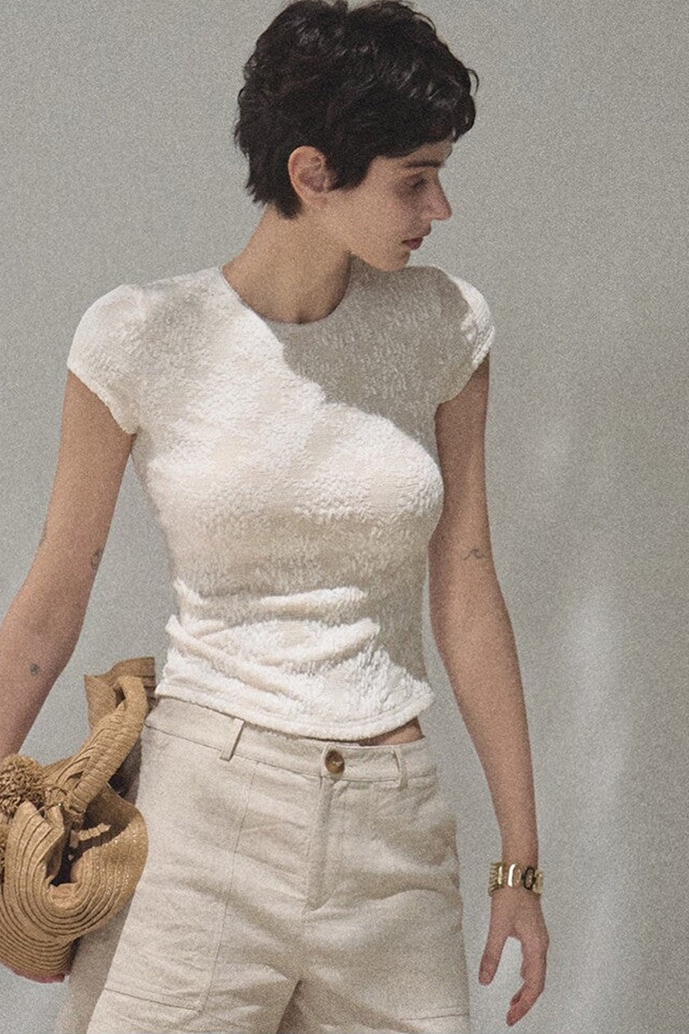 Lace Splice Short Sleeve Top