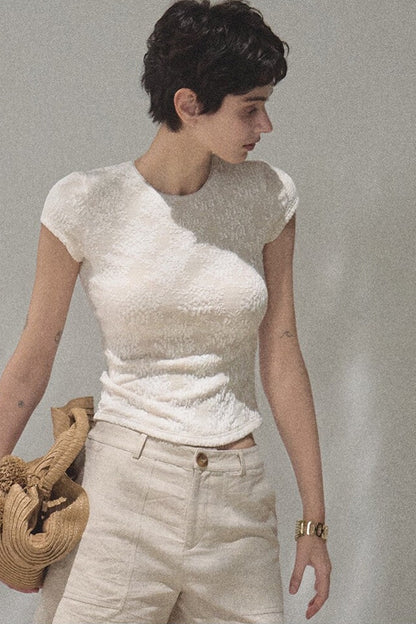 Lace Splice Short Sleeve Top