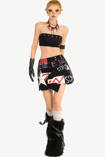 Studded Graffiti Punk Skirt