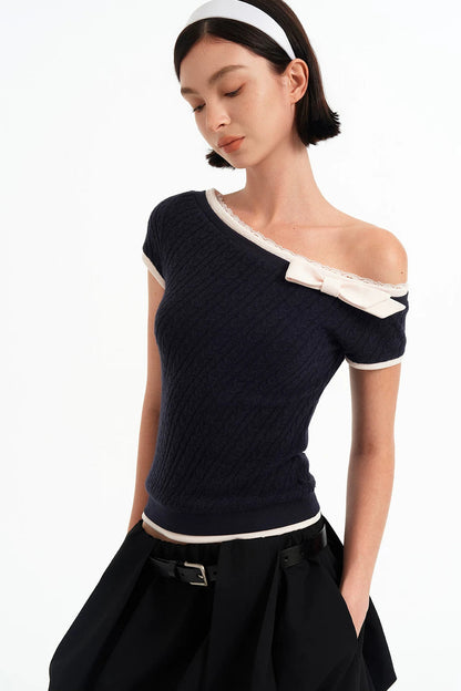 Asymmetrical Bow-Knot Knit Top