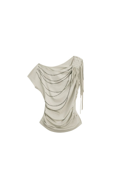 Rhinestone Off-Shoulder Batwing Blouse
