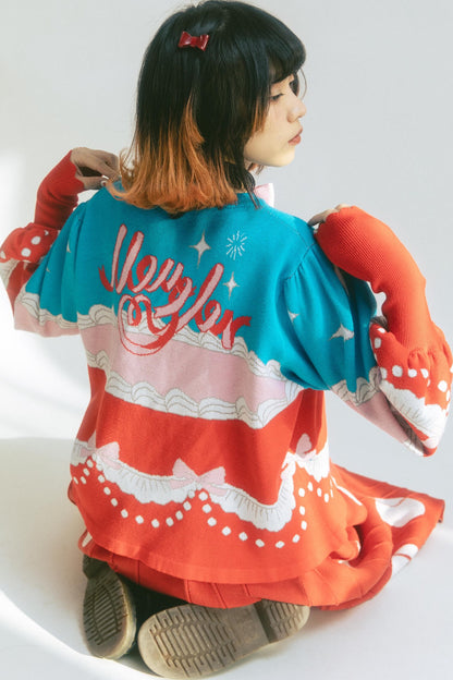 Cardigan a maglia con fiocco e coniglio