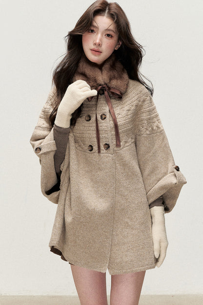 Double-Breasted Cape Design Cardigan
