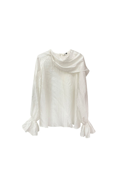 Moonlight Shawl Collar Bell Sleeve Shirt Tie-Up Skirt Set-Up