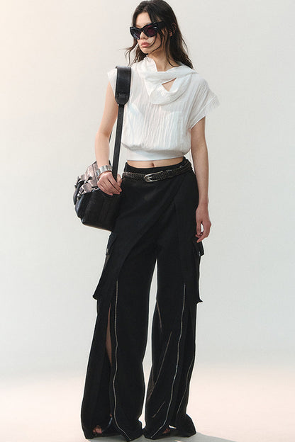 Drape Collar Short Sleeve Shirt