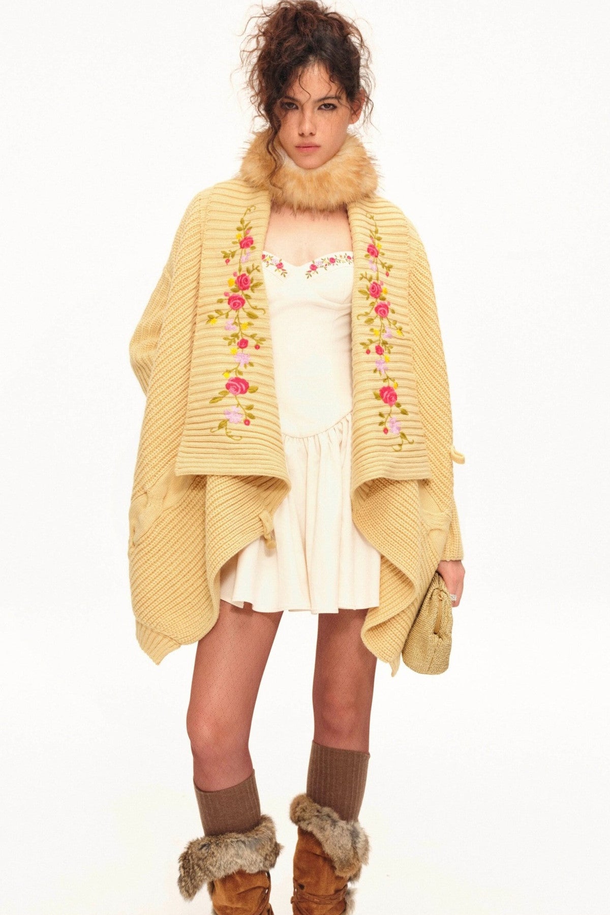 Floral Embroidered Toggle Button Knit Jacket