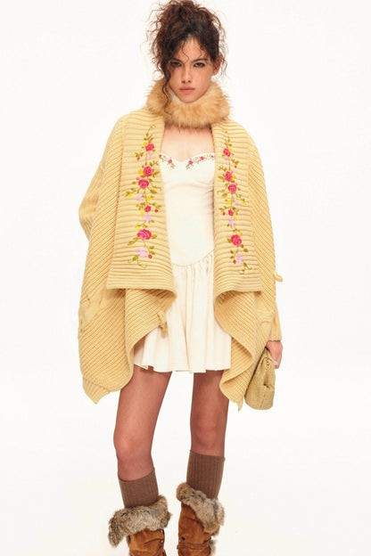 Floral Embroidered Toggle Button Knit Jacket