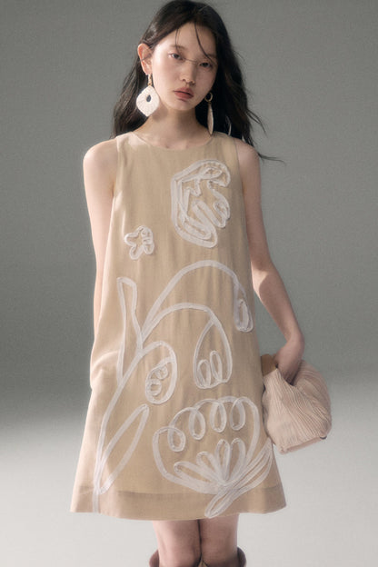 3D Floral Bird Tencel Dress