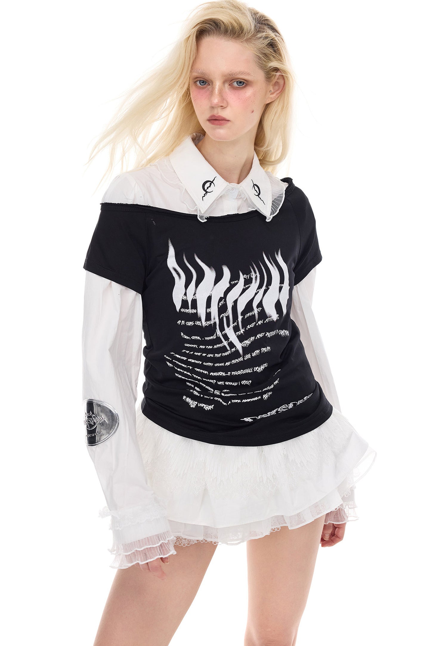 Asymmetrisches Oberteil mit Punk-Druck