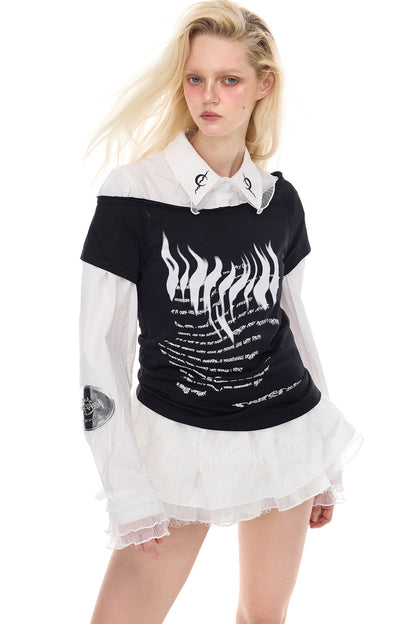 Asymmetrisches Oberteil mit Punk-Druck