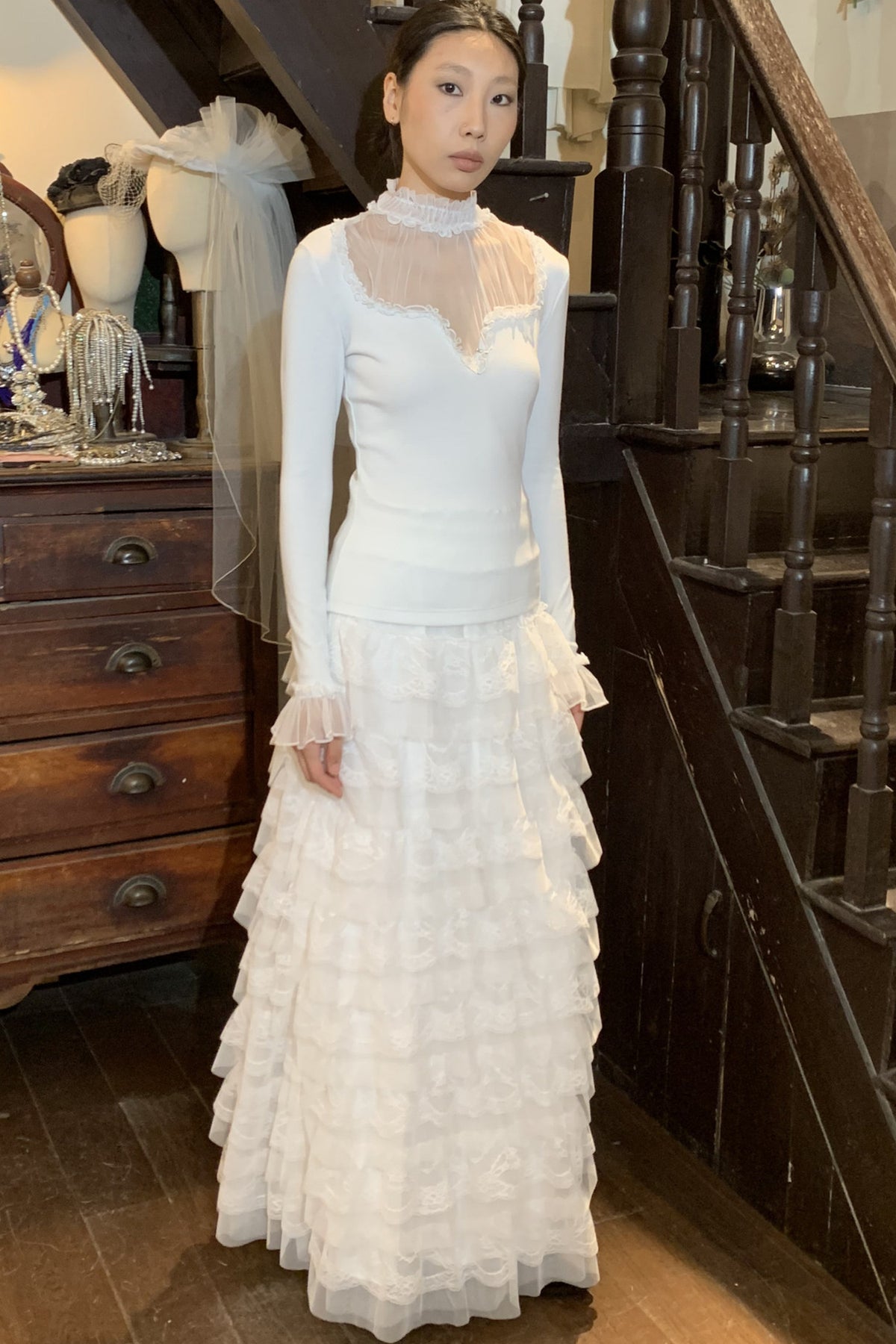 Elastic Waist Lace Cake Skirt