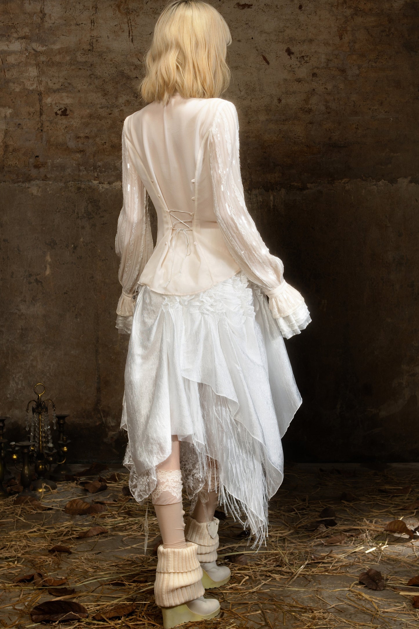 Lace Sequin Ruffle Gothic Shirt