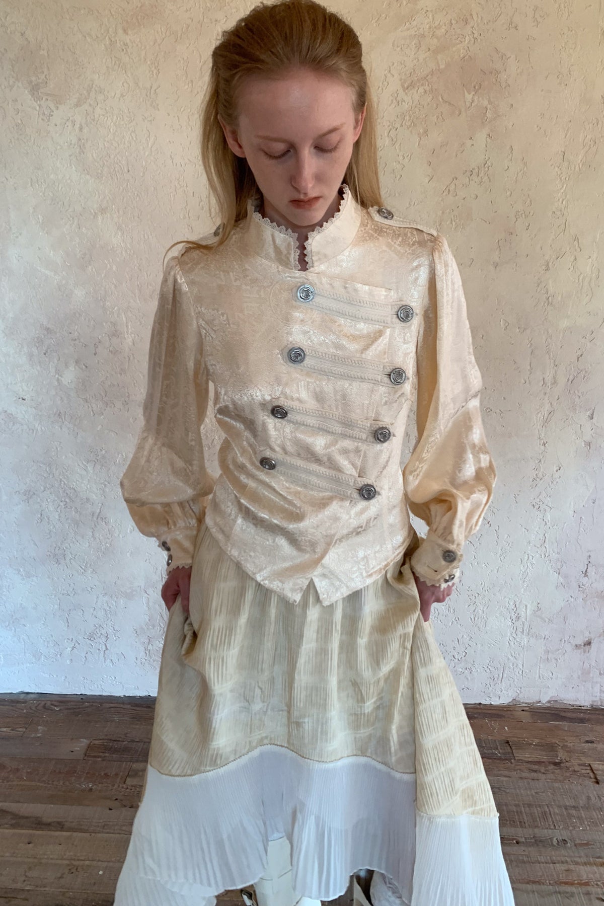 Beige Lace Stand Collar Jacket