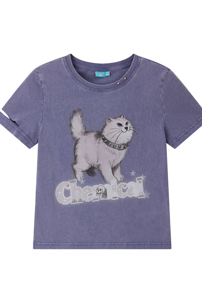 Distressed Cat Print T-Shirt