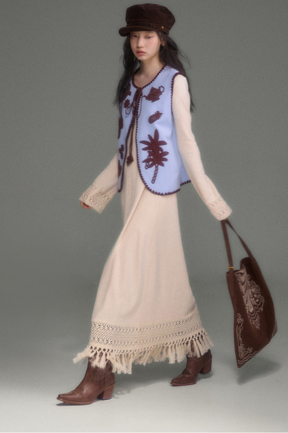 Tassel Knit Cape and Dress Set-Up