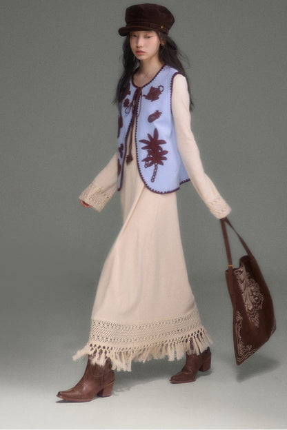 Tassel Knit Cape and Dress Set-Up