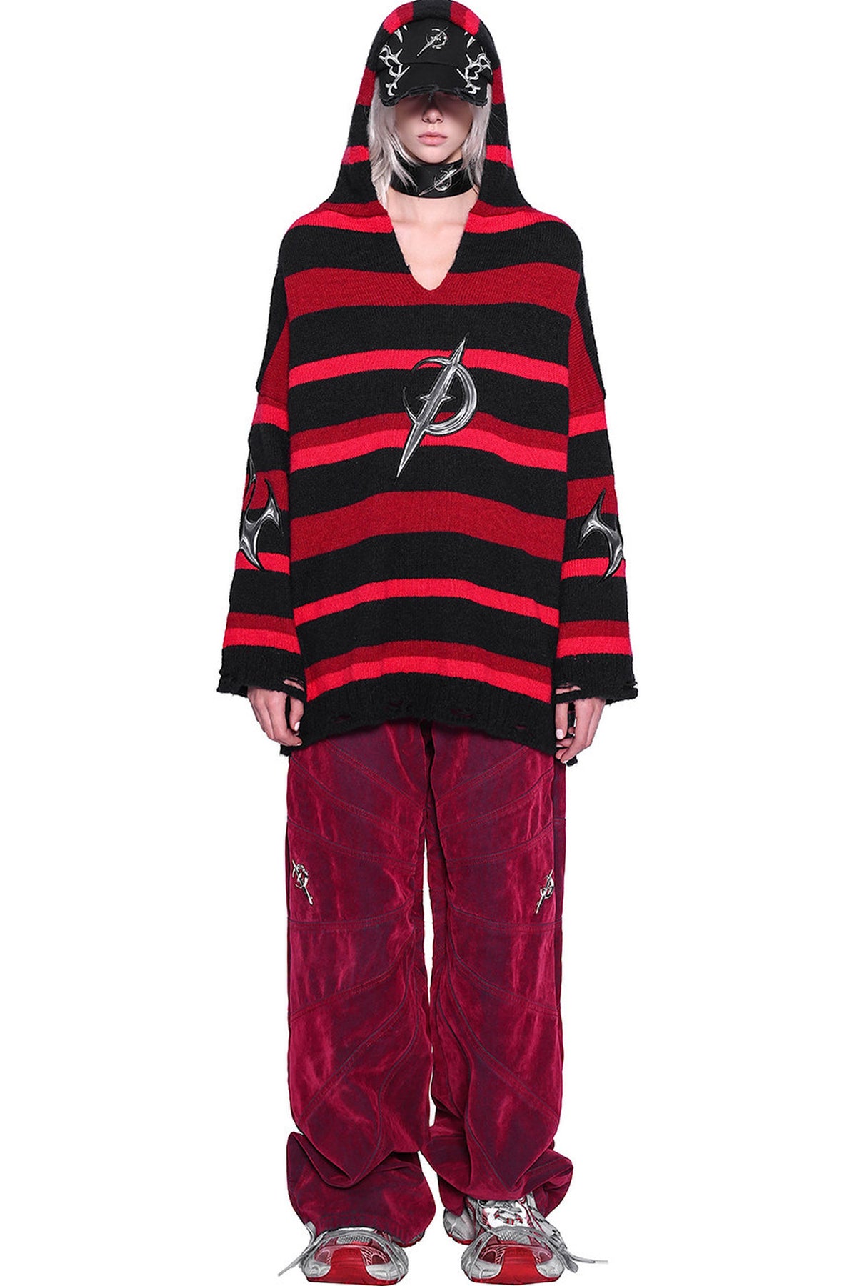 Red Ray Structure Velvet Loose Fit Jeans
