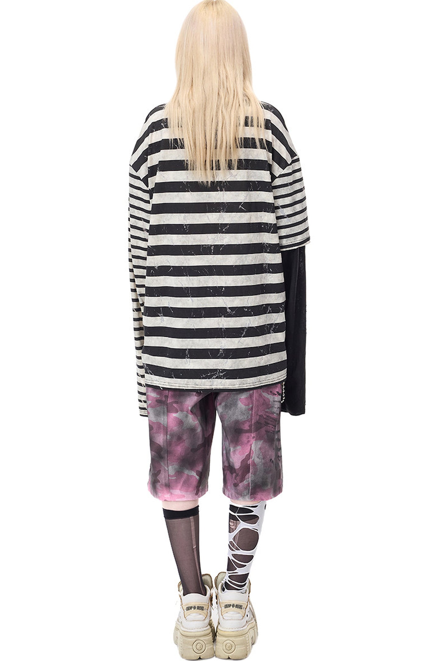 Punk Burnt Floral Cut-Out Striped Raglan Blouse