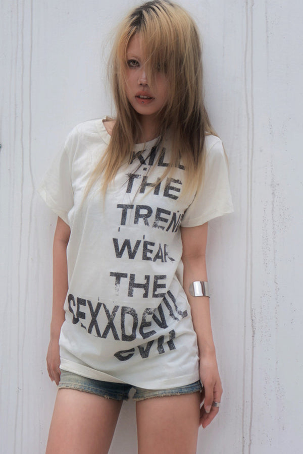 White Slogan Print Short-Sleeve T-Shirt