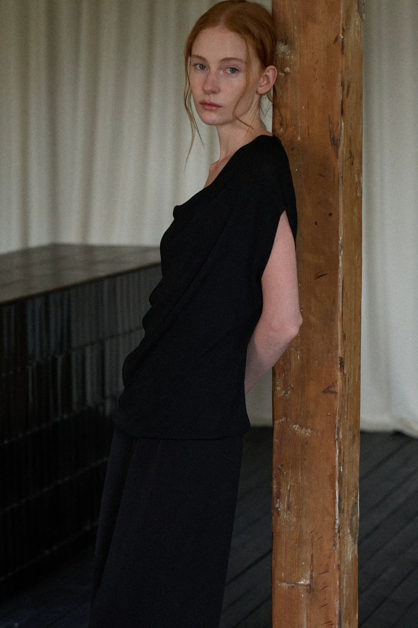 Black Tencel Drape Knitted Top