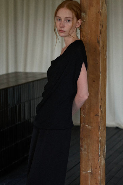 Black Tencel Drape Knitted Top