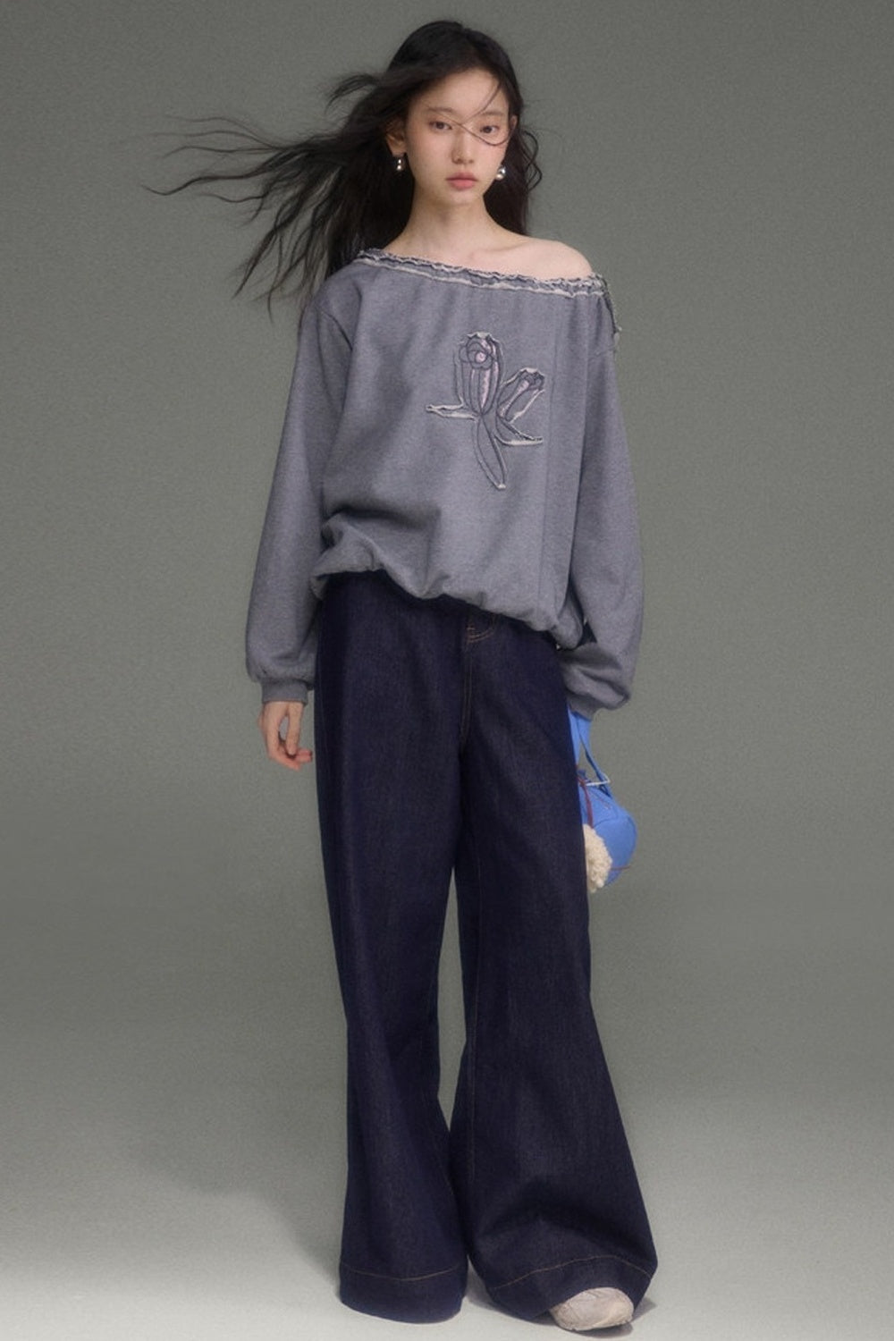 Bird And Tulip Raw Edge Patchwork Sweatshirt And Shorts Set