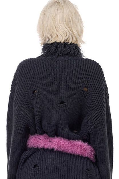 Tassel Turtleneck Ripped Oversized Sweater
