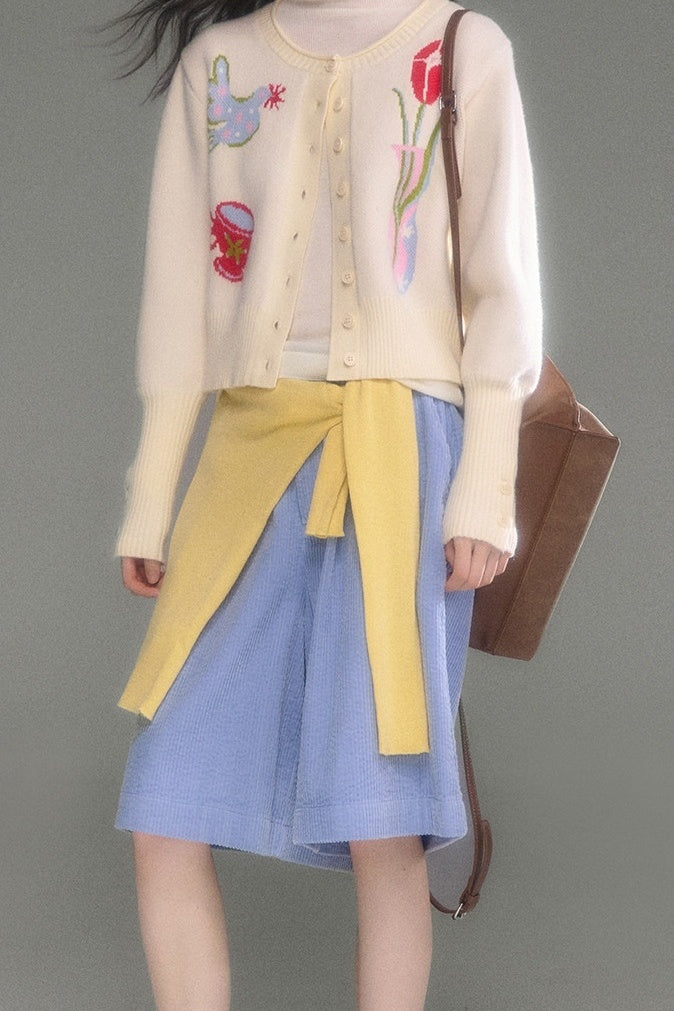 Tulip Bird Jacquard Knit Cardigan