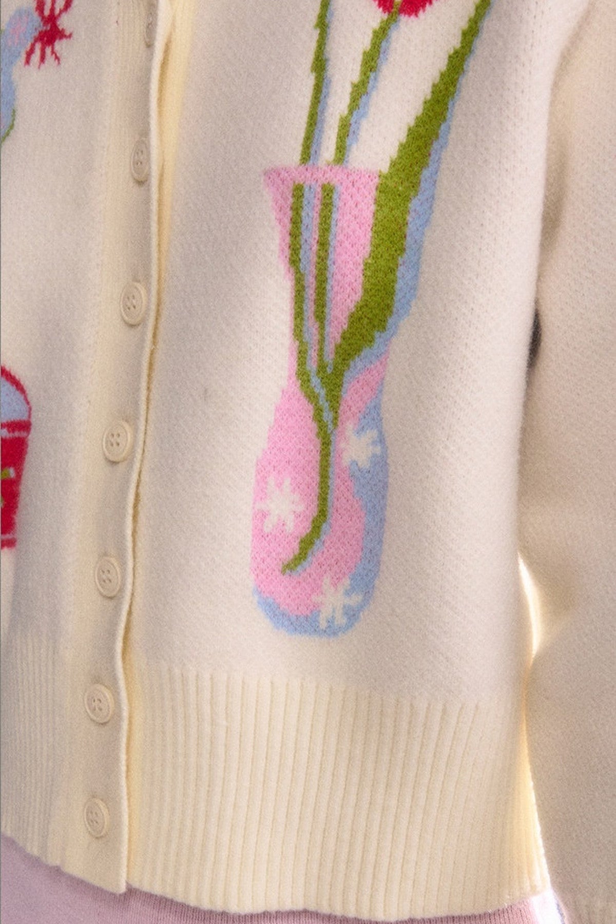 Tulip Bird Jacquard Knit Cardigan