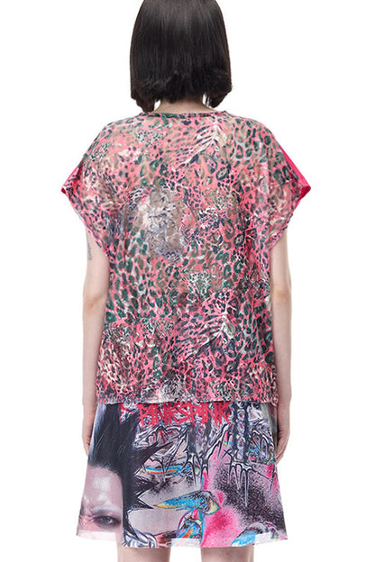 Cat Skeleton Leopard Print Top