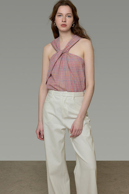 Plaid French Knot Top