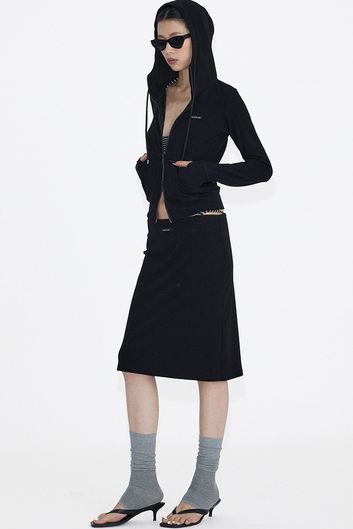 Lace Trim Knit Midi Skirt