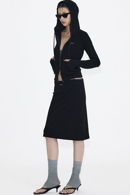 Lace Trim Knit Midi Skirt