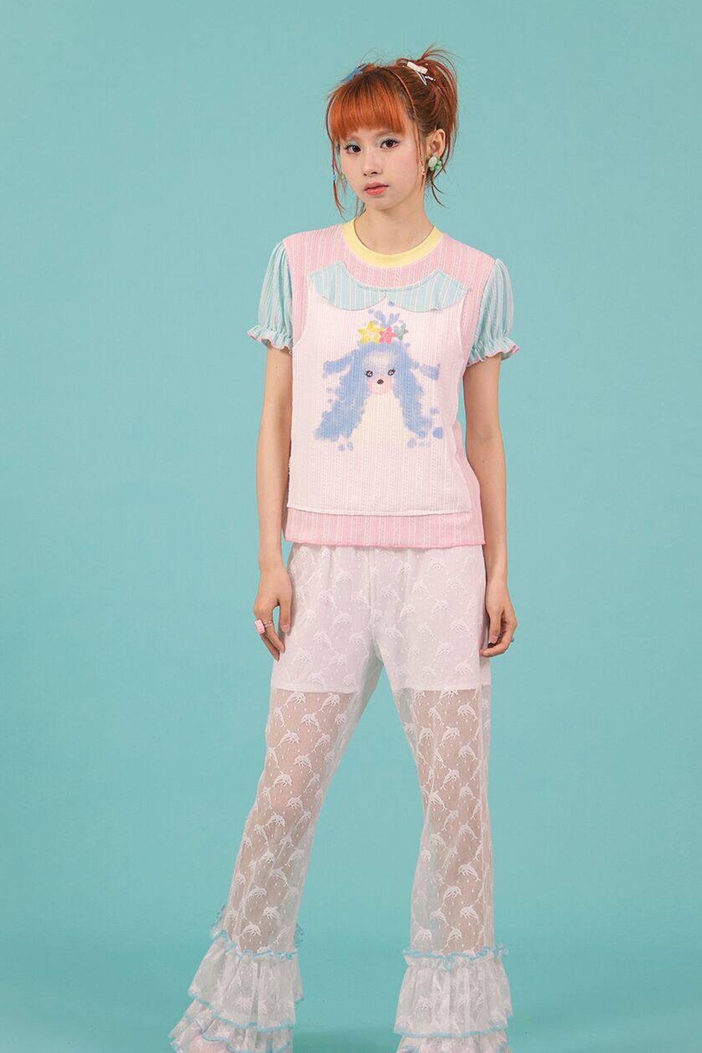 Lace Spliced Flared Pants