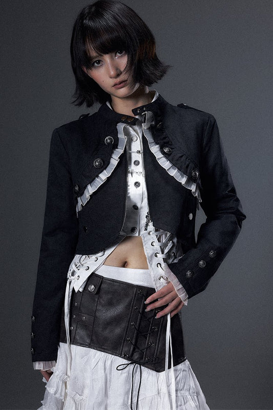Punk Lace Ruffle Metal Buckle Jacket