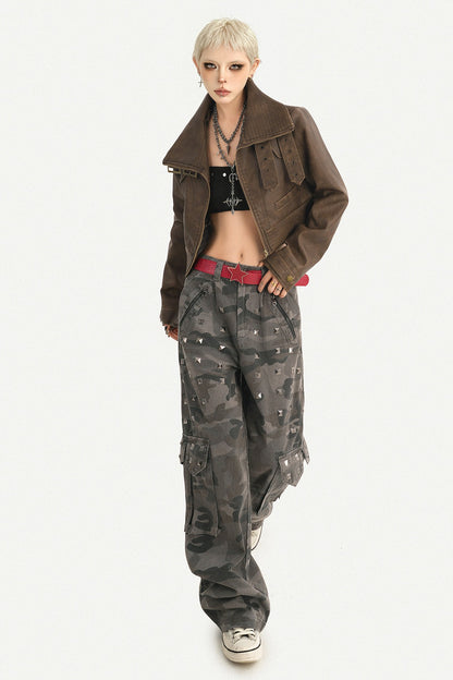 Vintage Distressed Washed Leather Jacket