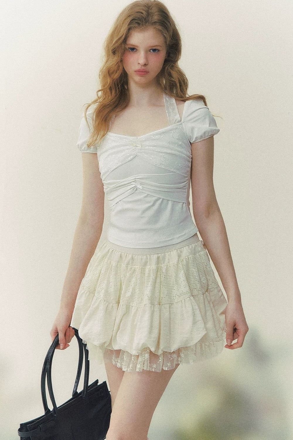 Bow Puff Sleeve Halter Top