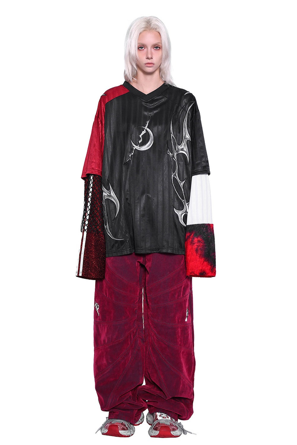Red Ray Structure Velvet Loose Fit Jeans
