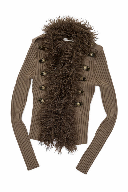 Napoleon Collar Patchwork Ribbed Wool Top