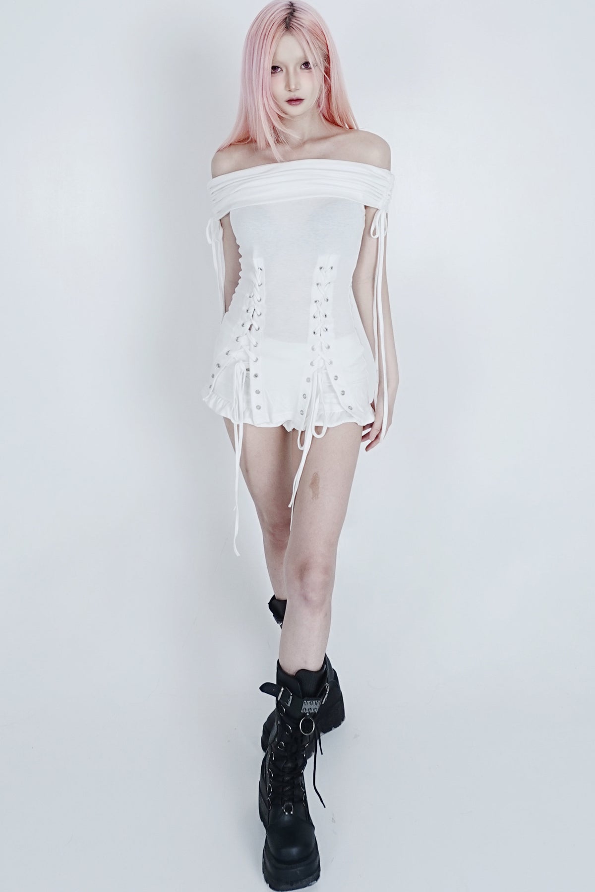 Off-Shoulder Laced Stretch T-Shirt