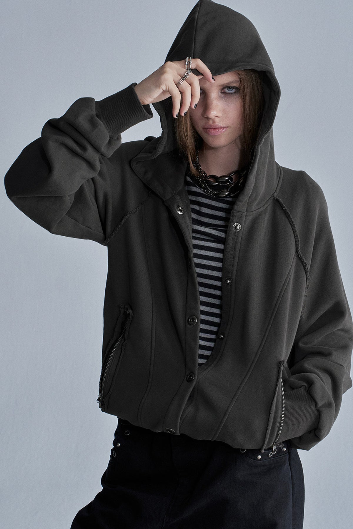 Acid-Washed Reversible Hooded Terry Jacket