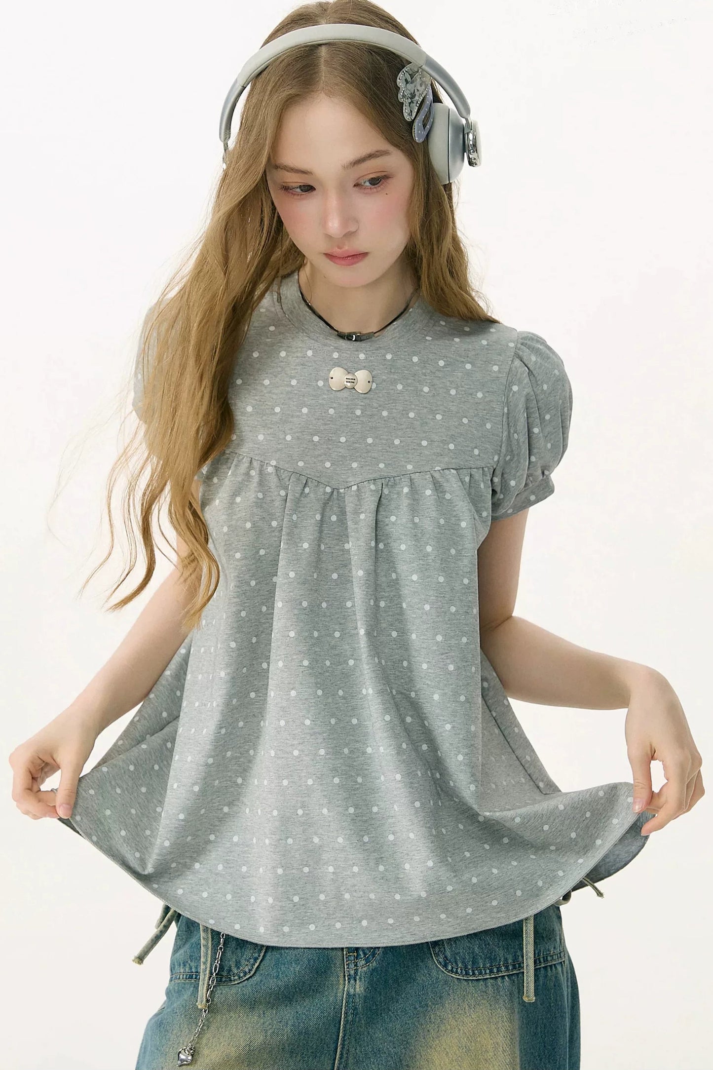 Dream Gray Polka Dot Blouse
