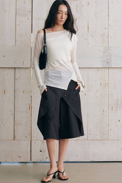 Asymmetrical Sheer Long Sleeve Blouse